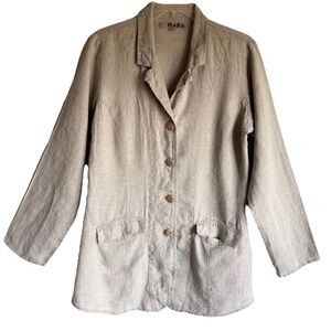 Flax Button Up Collared Linen Blazer Jacket/ Blouse